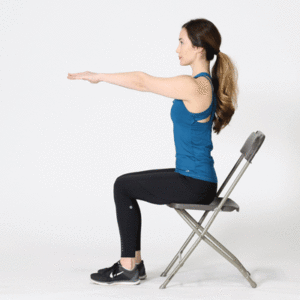 Woman in chair performing forward stretch