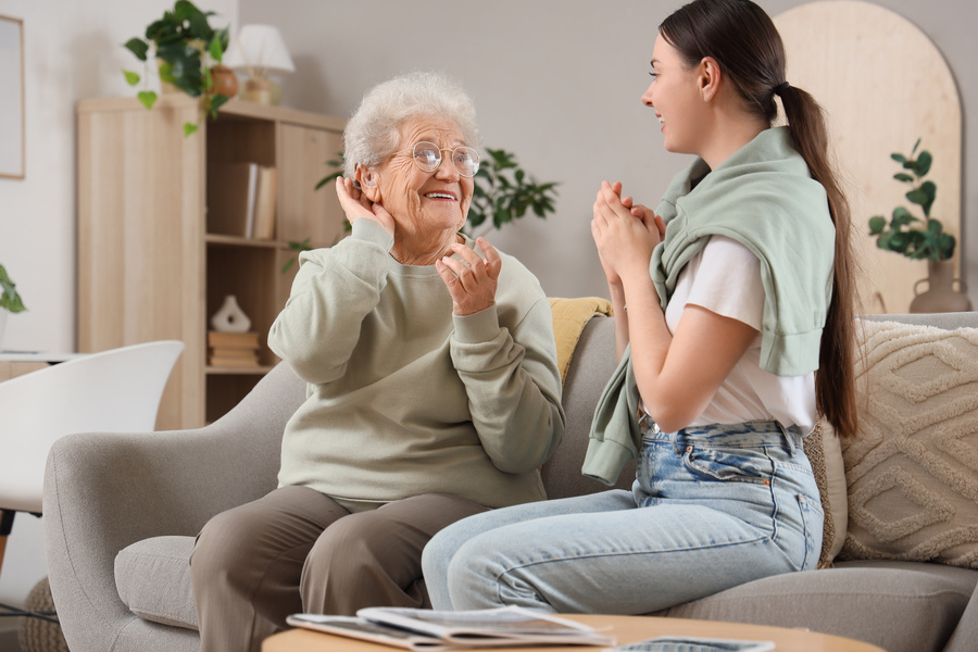 Senior woman with private duty nurse